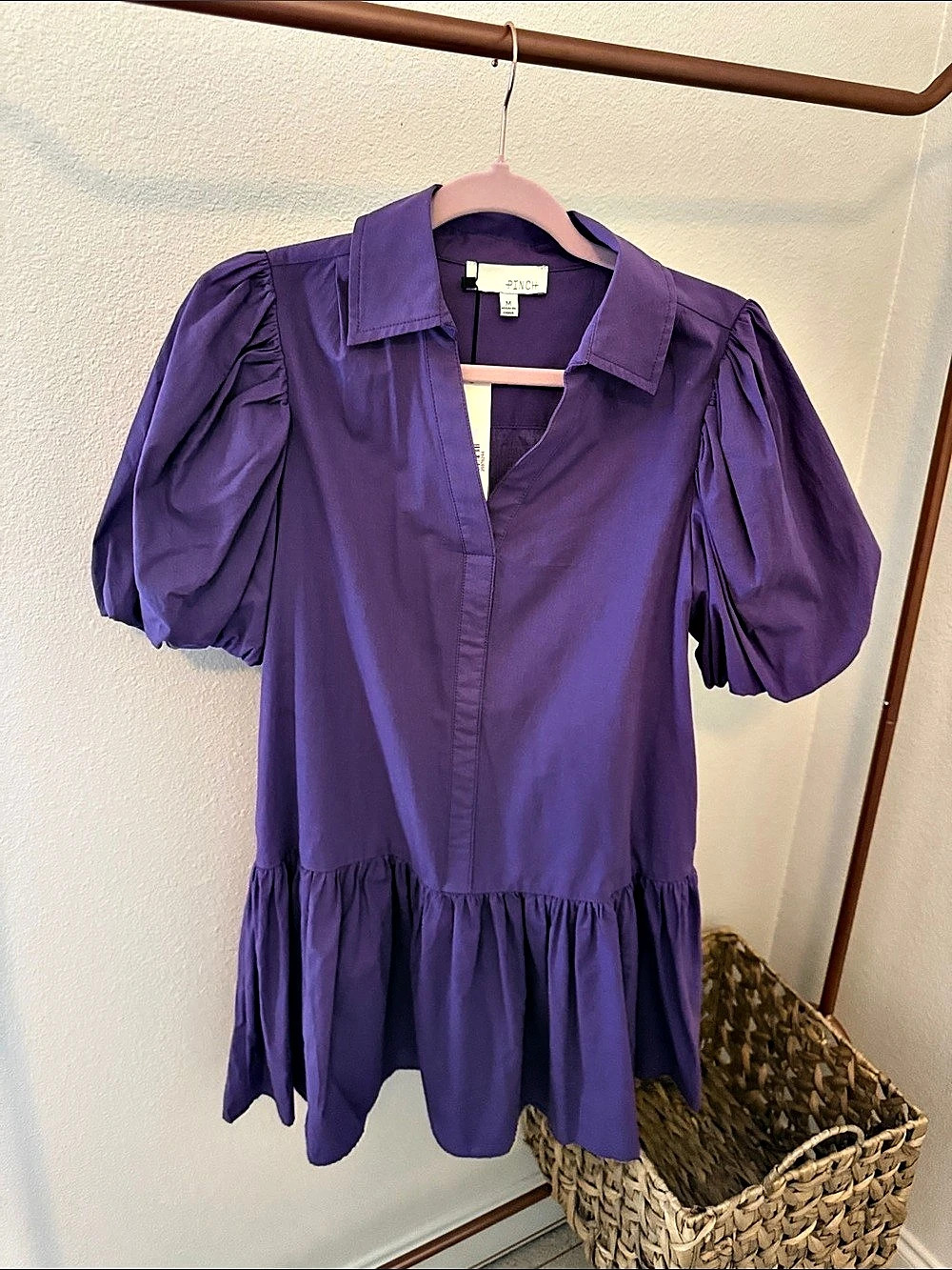 PINCH Evie Dress Purple Puff Sleeve Mini Dress Size Medium